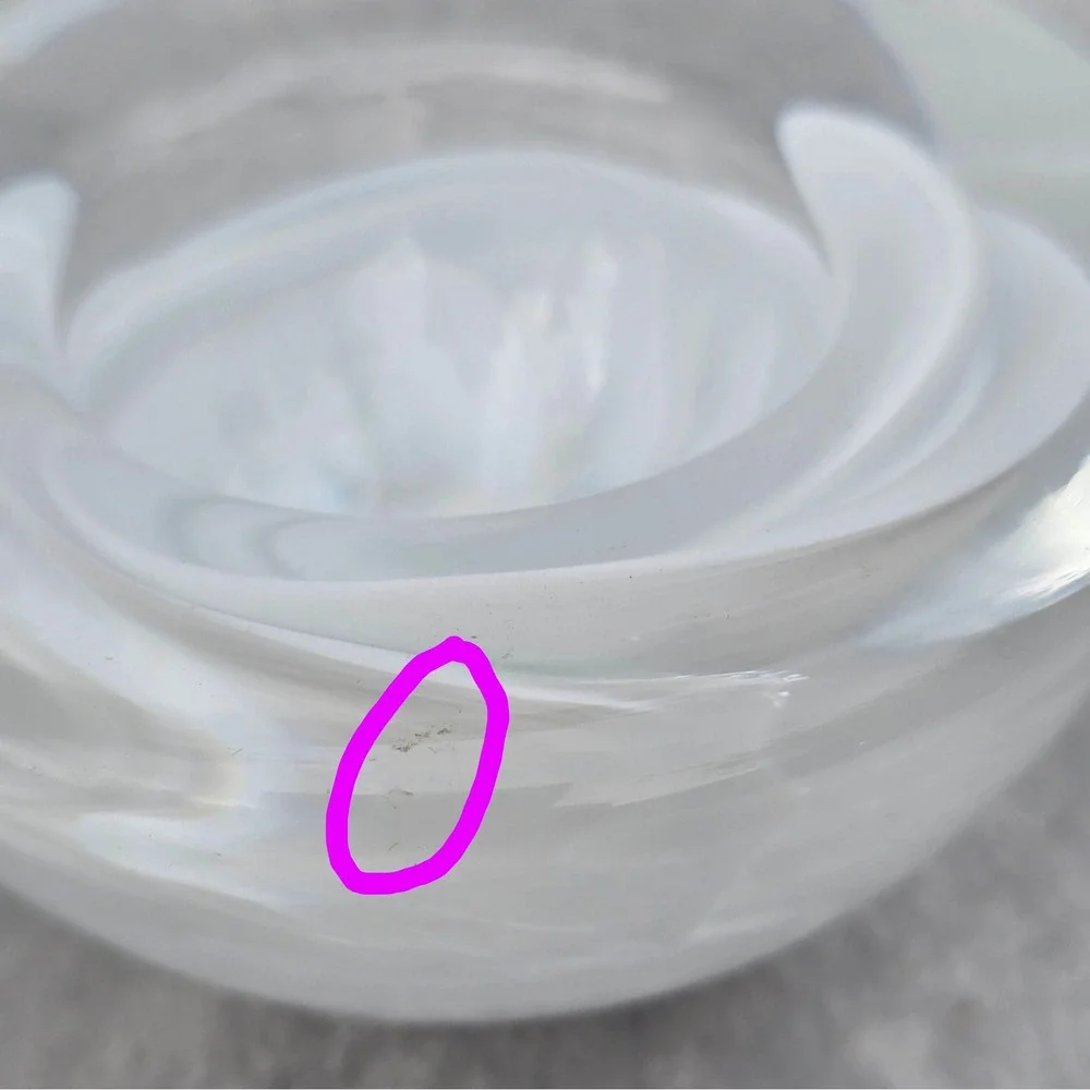 Heavy Art Glass Votive Candle Holders Set of 2 White Swirl Hurricane Design